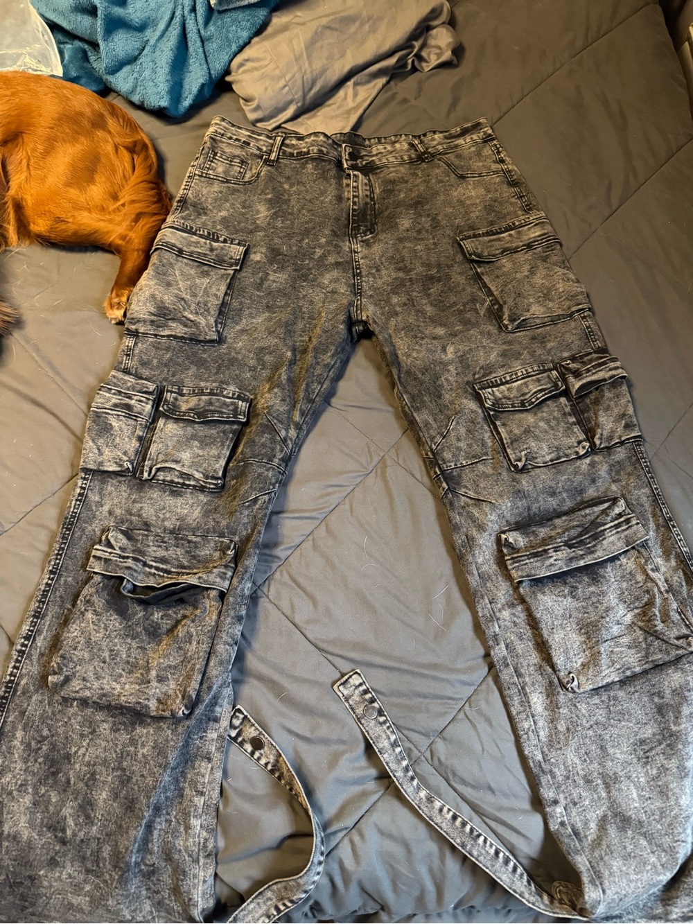 Woman’s Gray Acid-Wash Cargo Jeans